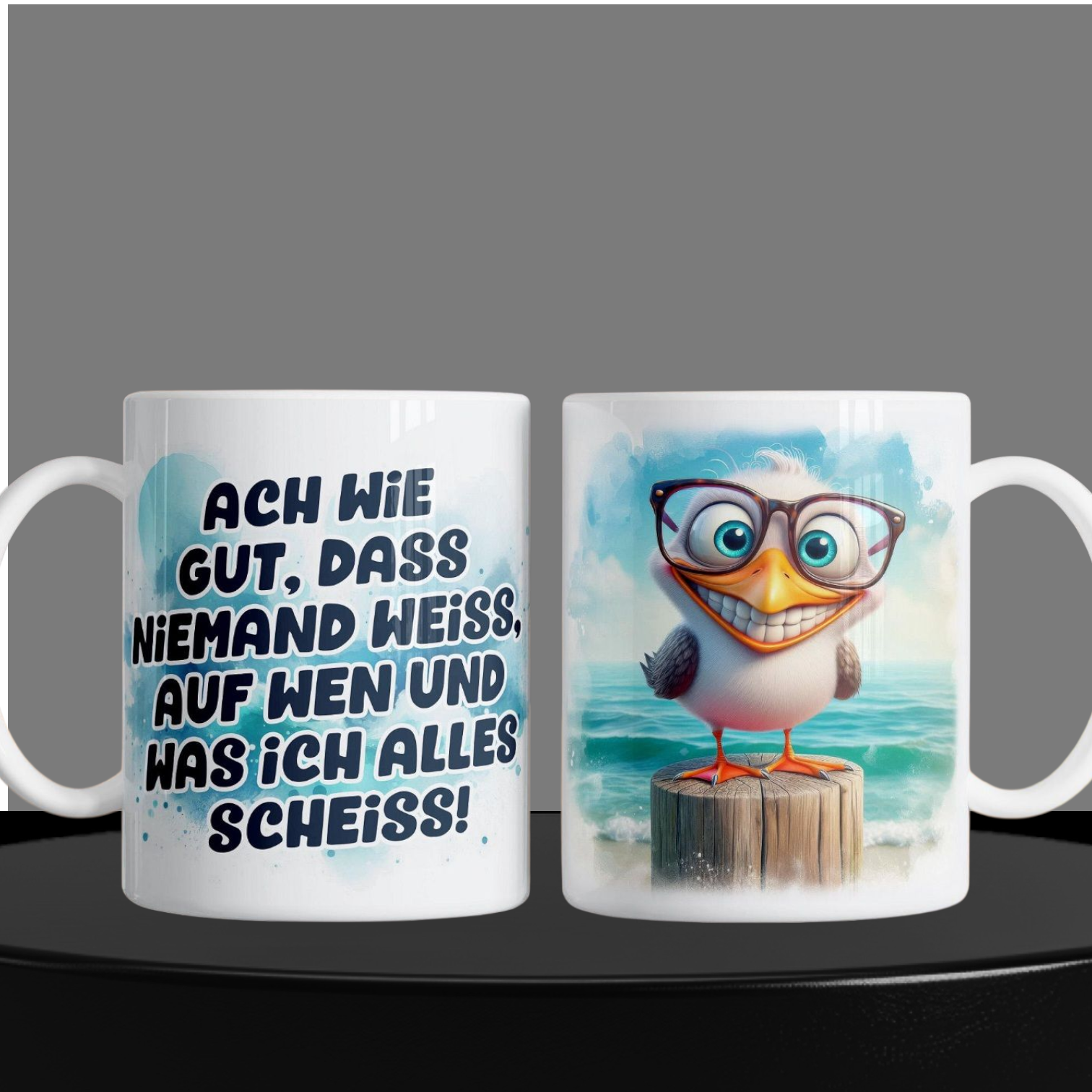 Möve mit Spruch Tasse, Kaffee Becher
