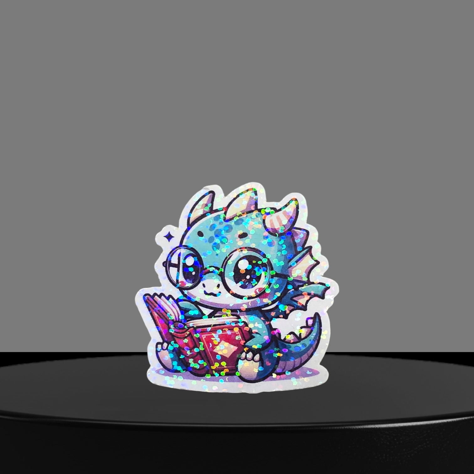 Drache mit Buch Glitzer Sticker