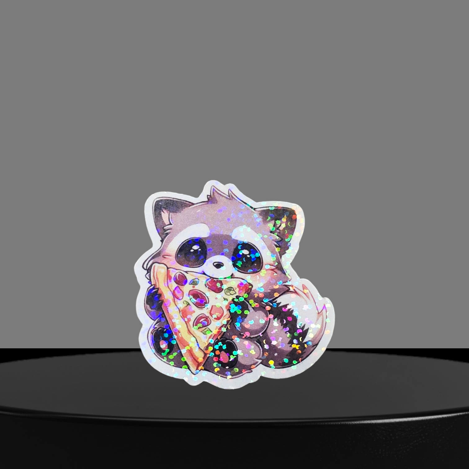 Waschbär mit Pizza Glitzer Sticker