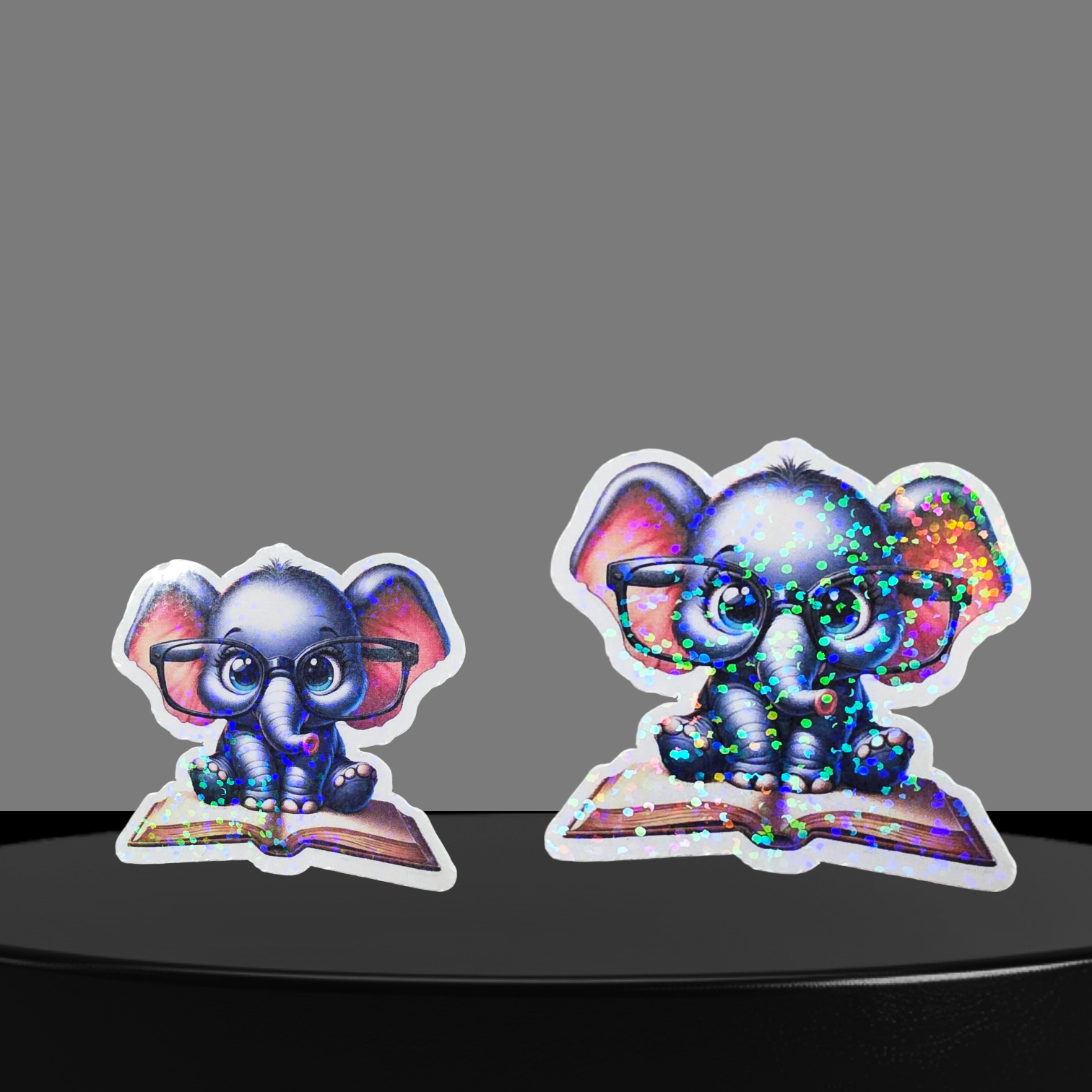 Elefant mit Buch Glitzer Sticker