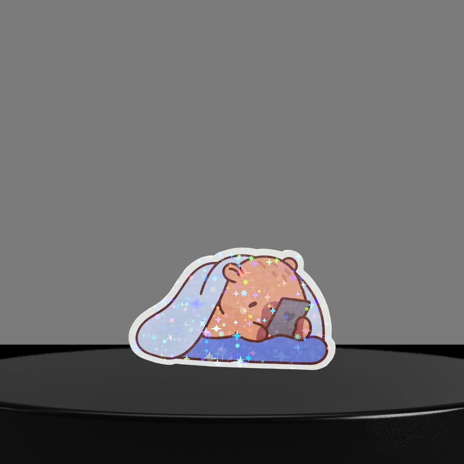 Capybara mit Smartphone Glitzer Sticker