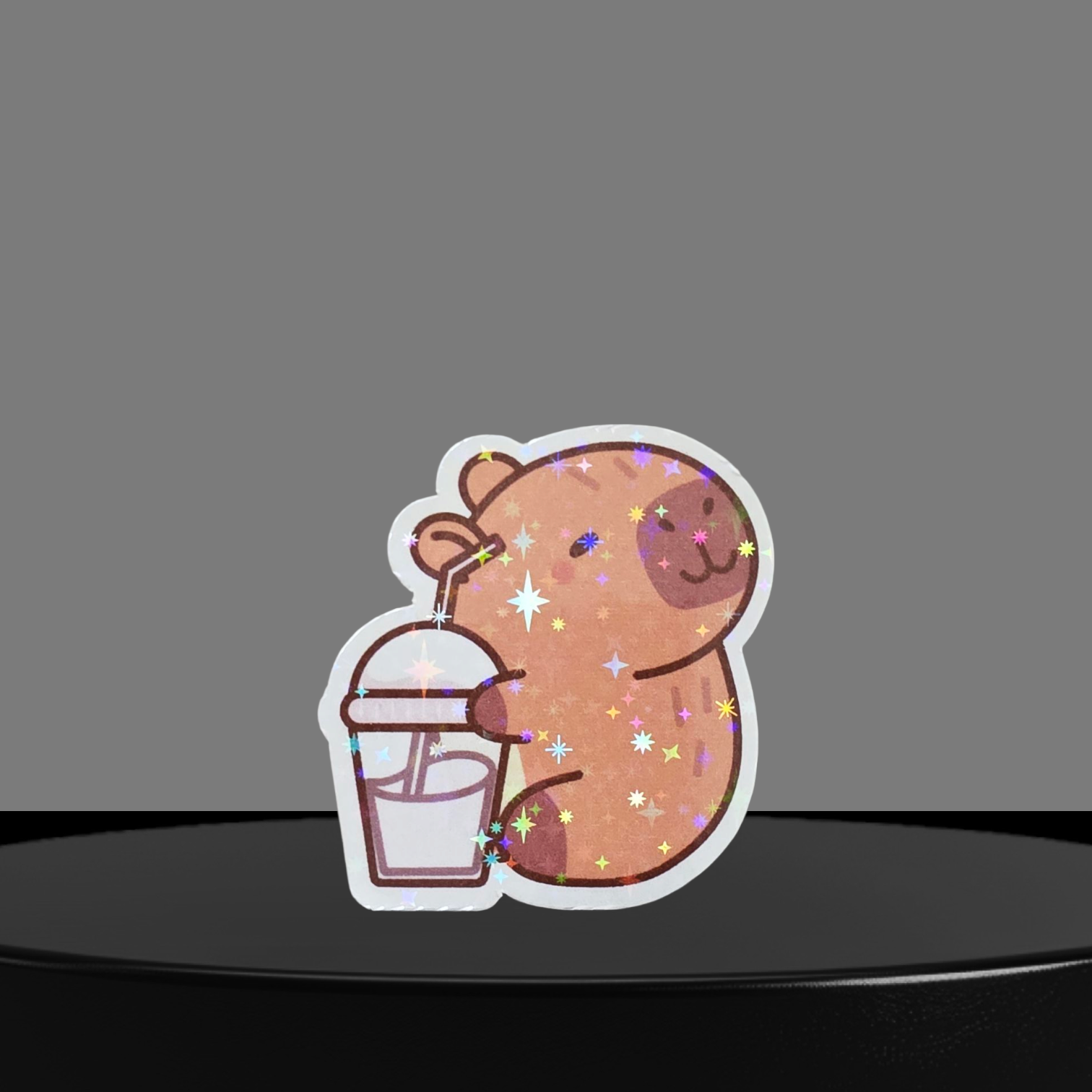Capybara mit Getränk Glitzer Sticker