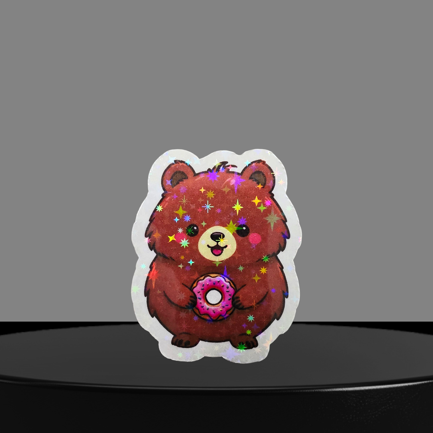 Bär mit Donut Glitzer Sticker