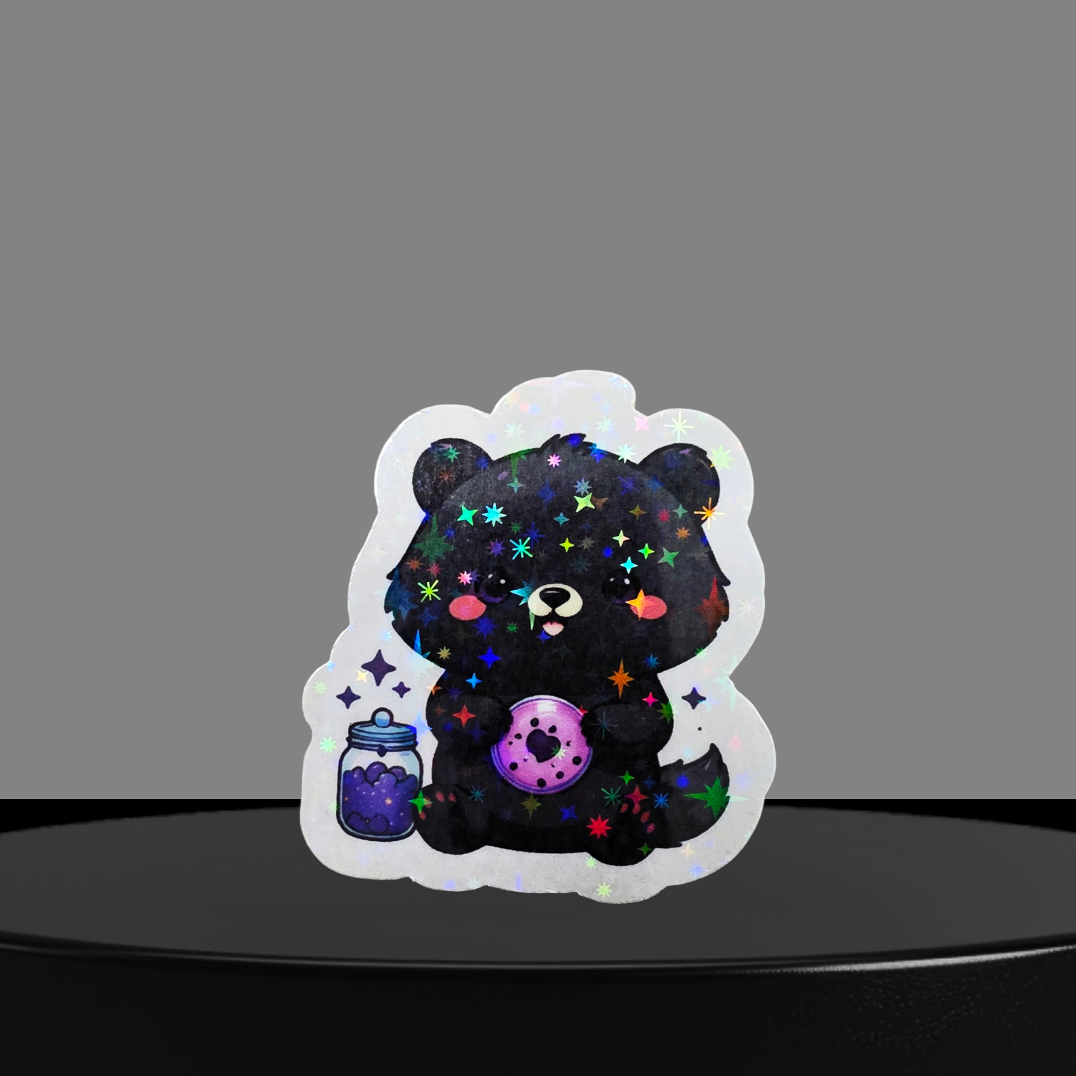 Bär mit Donut Glitzer Sticker