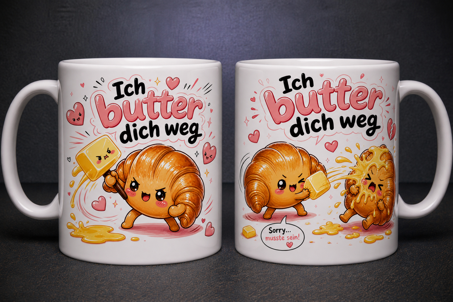 Croissant und Butter Streit Tasse