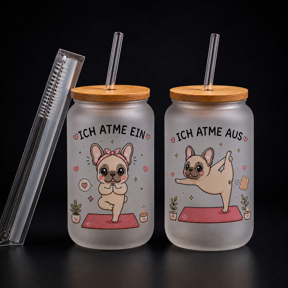 Milchglas Hund und Yoga