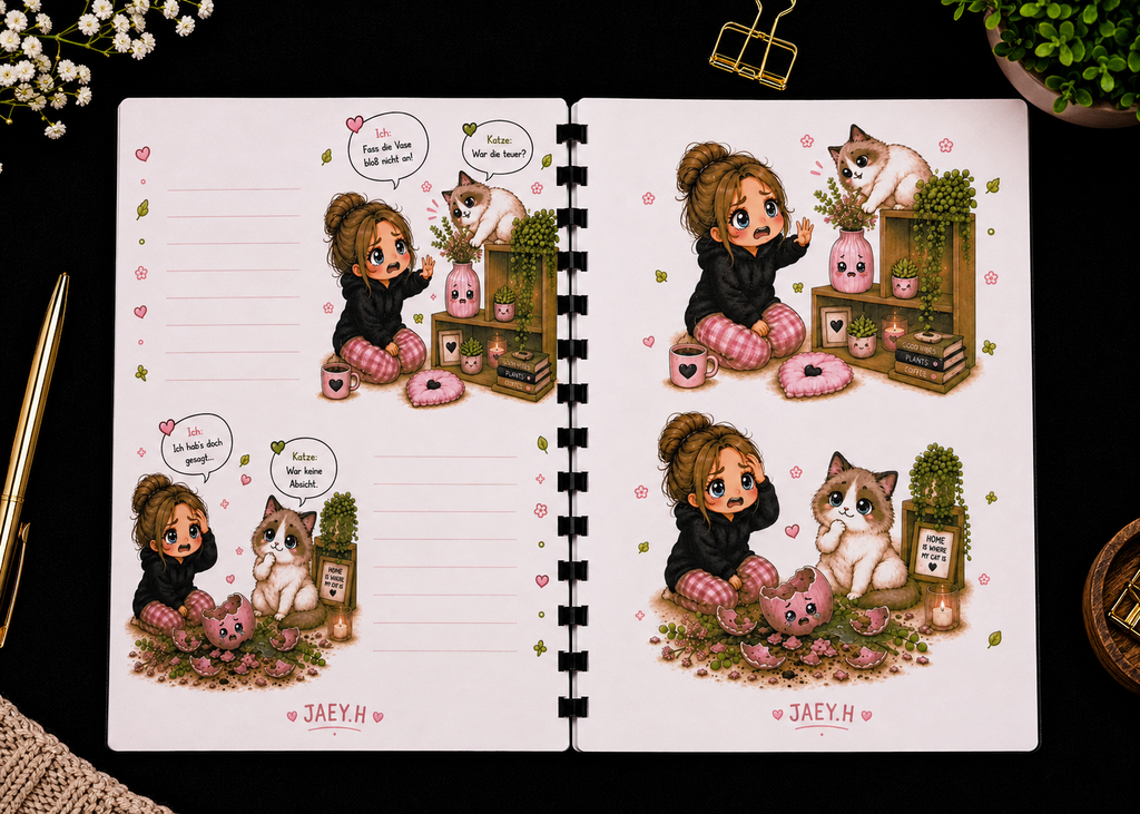 Notizbuch Katze & Vase